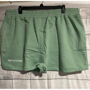 PrettyLittleThing Green Logo Fleece Sweat Shorts Womens Plus Size 20